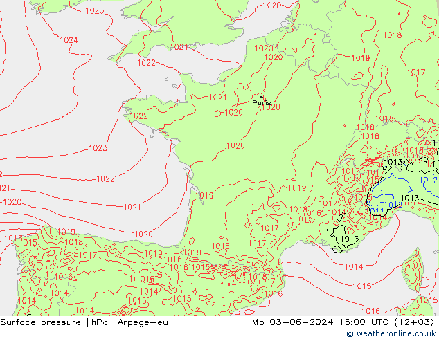 Bodendruck Arpege-eu Mo 03.06.2024 15 UTC