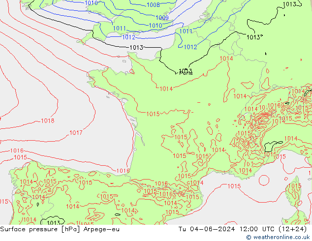 pressão do solo Arpege-eu Ter 04.06.2024 12 UTC