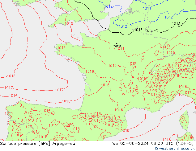 Pressione al suolo Arpege-eu mer 05.06.2024 09 UTC
