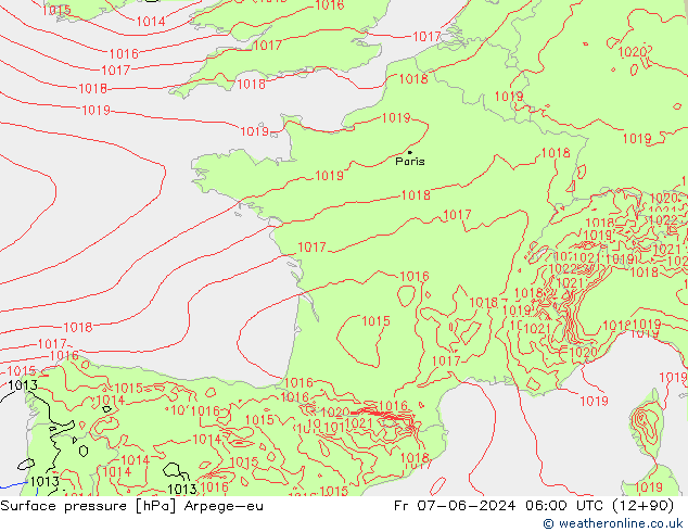 Bodendruck Arpege-eu Fr 07.06.2024 06 UTC