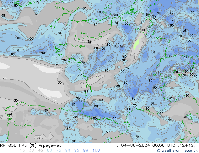 RH 850 hPa Arpege-eu Di 04.06.2024 00 UTC