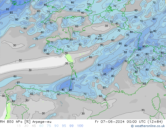 RH 850 hPa Arpege-eu Fr 07.06.2024 00 UTC