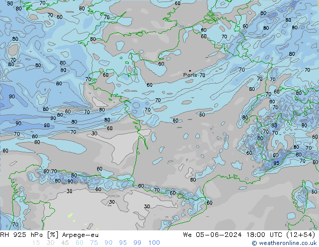 RH 925 hPa Arpege-eu Mi 05.06.2024 18 UTC