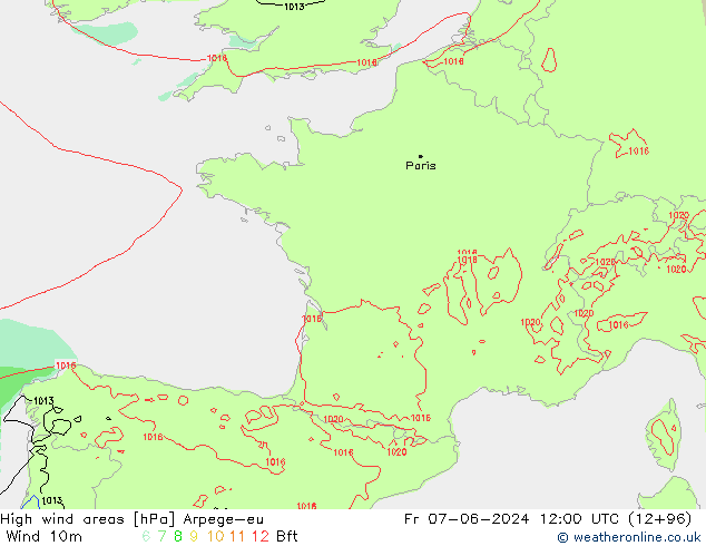 High wind areas Arpege-eu  07.06.2024 12 UTC