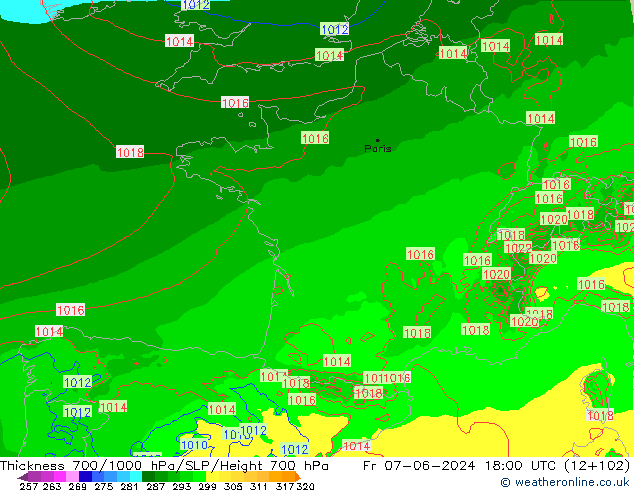 Thck 700-1000 hPa Arpege-eu Pá 07.06.2024 18 UTC