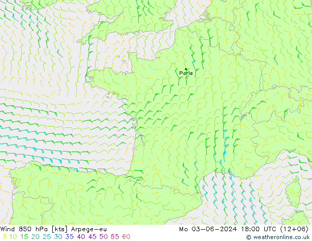 Wind 850 hPa Arpege-eu Mo 03.06.2024 18 UTC