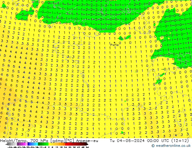 Yükseklik/Sıc. 700 hPa Arpege-eu Sa 04.06.2024 00 UTC