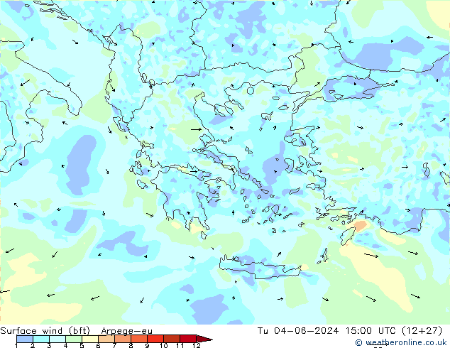 wiatr 10 m (bft) Arpege-eu wto. 04.06.2024 15 UTC