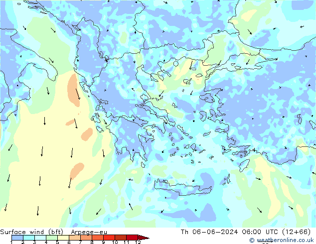 Rüzgar 10 m (bft) Arpege-eu Per 06.06.2024 06 UTC