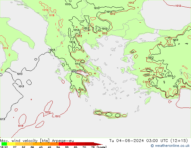 Max. wind velocity Arpege-eu Tu 04.06.2024 03 UTC