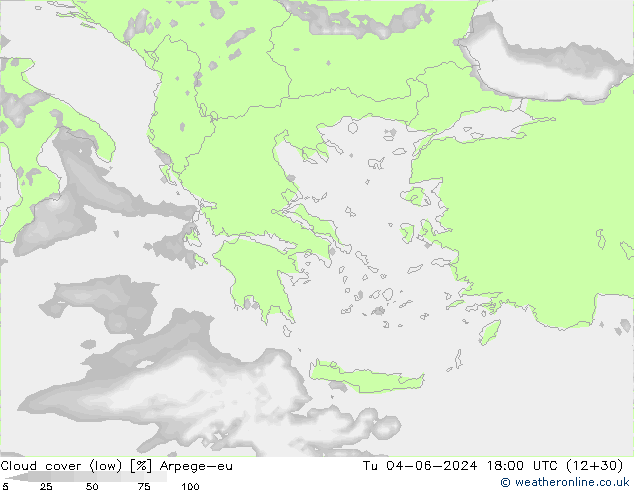 Bewolking (Laag) Arpege-eu di 04.06.2024 18 UTC