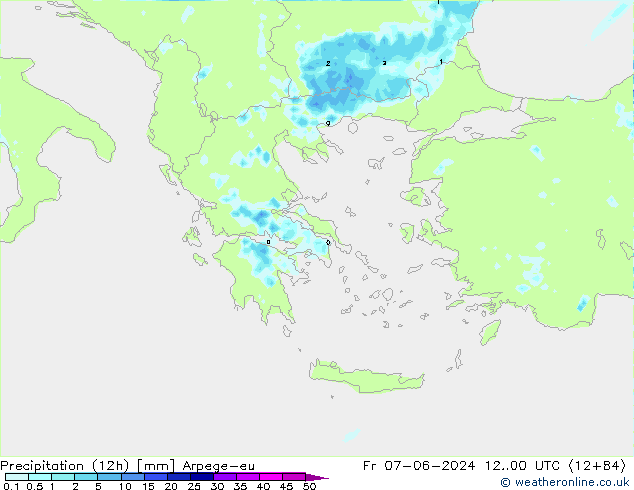 Precipitazione (12h) Arpege-eu ven 07.06.2024 00 UTC