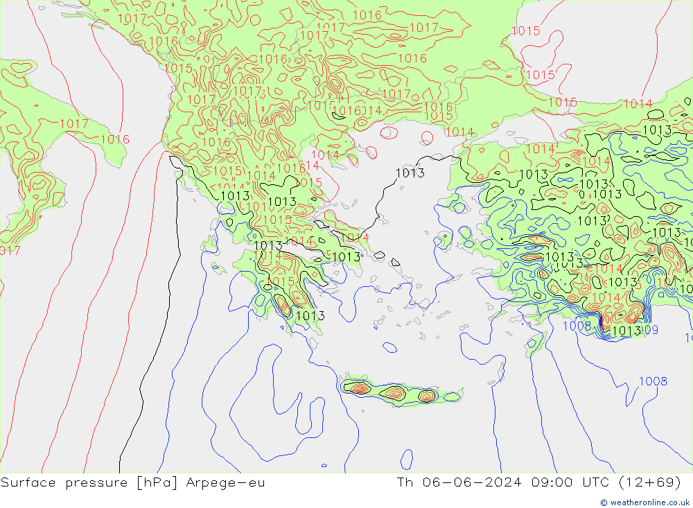 Pressione al suolo Arpege-eu gio 06.06.2024 09 UTC