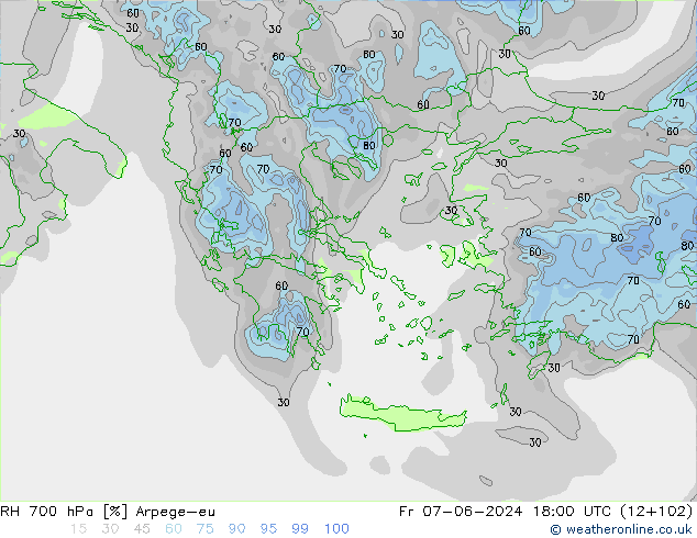 RH 700 hPa Arpege-eu Fr 07.06.2024 18 UTC