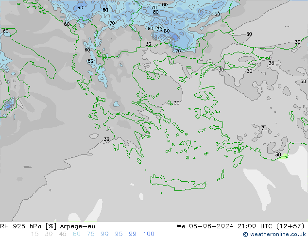 925 hPa Nispi Nem Arpege-eu Çar 05.06.2024 21 UTC