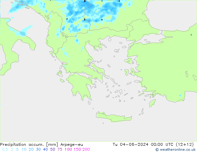 Precipitation accum. Arpege-eu Tu 04.06.2024 00 UTC