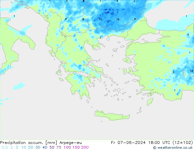 Precipitation accum. Arpege-eu Sex 07.06.2024 18 UTC