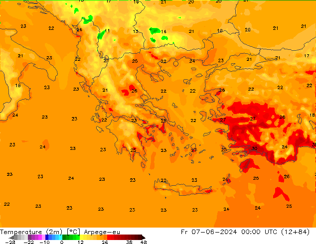 Temperatura (2m) Arpege-eu Sex 07.06.2024 00 UTC