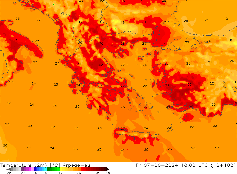 Temperature (2m) Arpege-eu Fr 07.06.2024 18 UTC