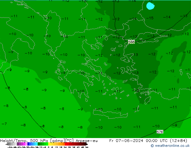 Height/Temp. 500 гПа Arpege-eu пт 07.06.2024 00 UTC