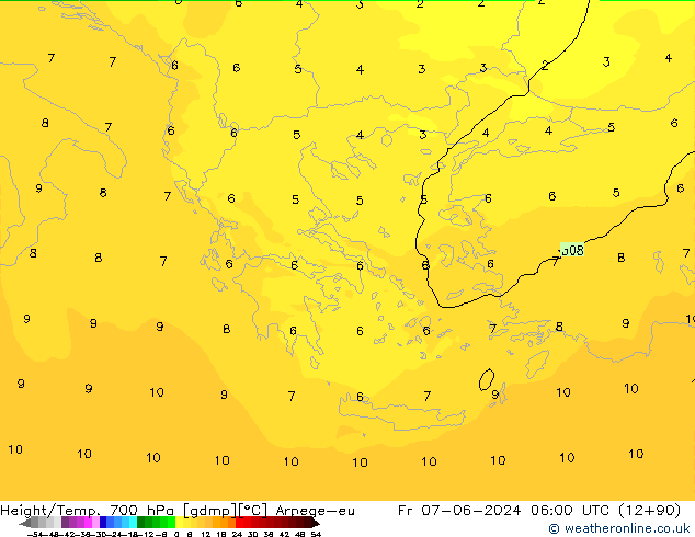 Height/Temp. 700 hPa Arpege-eu Fr 07.06.2024 06 UTC