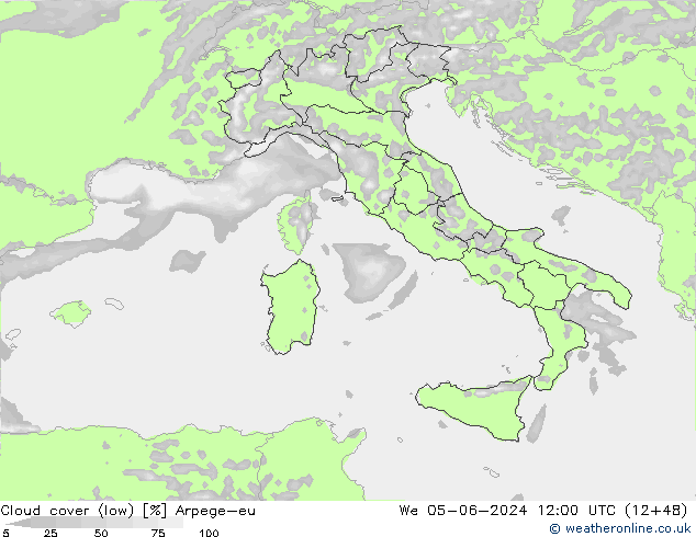 Nuages (bas) Arpege-eu mer 05.06.2024 12 UTC