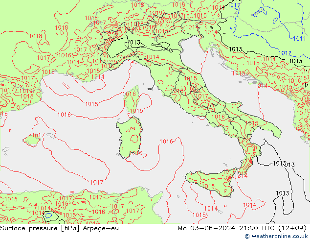 Pressione al suolo Arpege-eu lun 03.06.2024 21 UTC