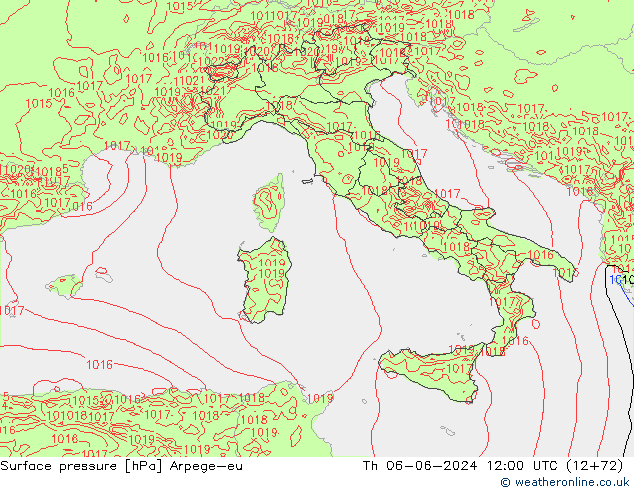 Presión superficial Arpege-eu jue 06.06.2024 12 UTC