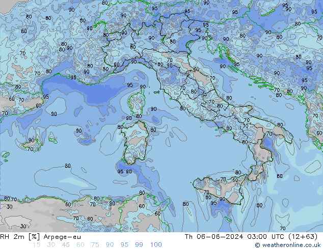 RH 2m Arpege-eu gio 06.06.2024 03 UTC