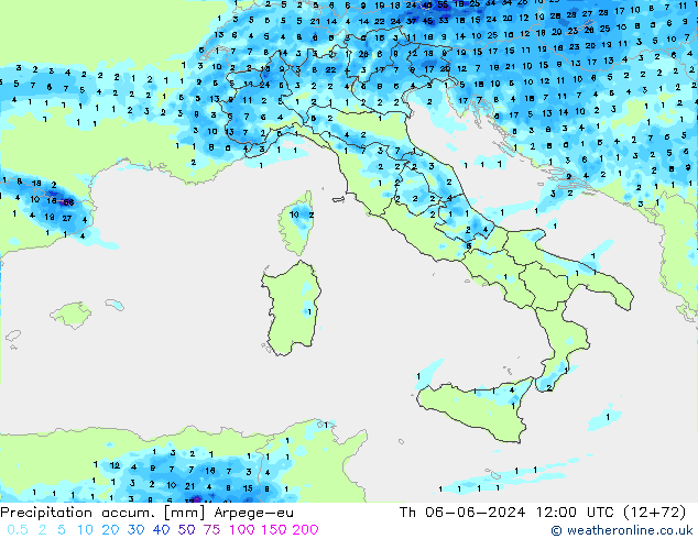 Precipitation accum. Arpege-eu Th 06.06.2024 12 UTC