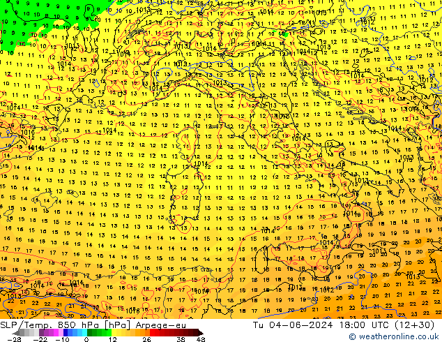 SLP/Temp. 850 hPa Arpege-eu di 04.06.2024 18 UTC