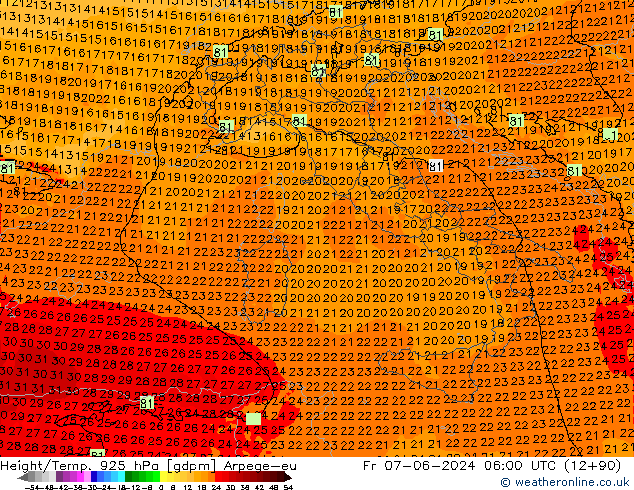 Height/Temp. 925 hPa Arpege-eu Fr 07.06.2024 06 UTC