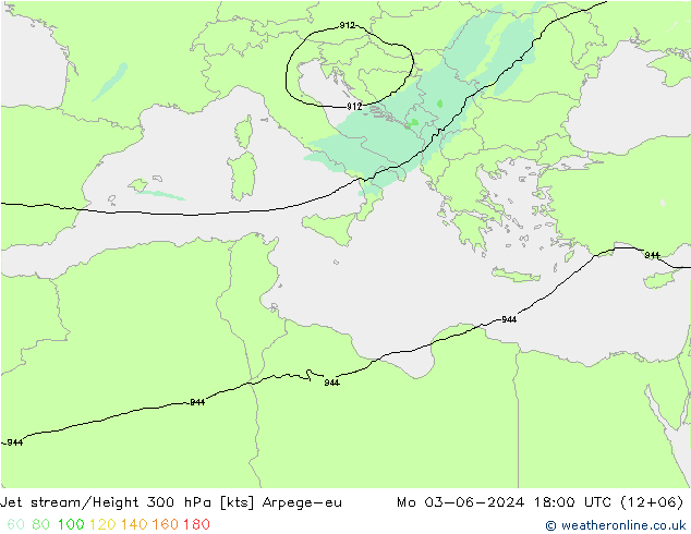 Jet stream/Height 300 hPa Arpege-eu Mo 03.06.2024 18 UTC