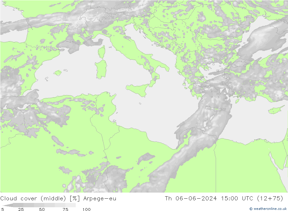 oblačnosti uprostřed Arpege-eu Čt 06.06.2024 15 UTC