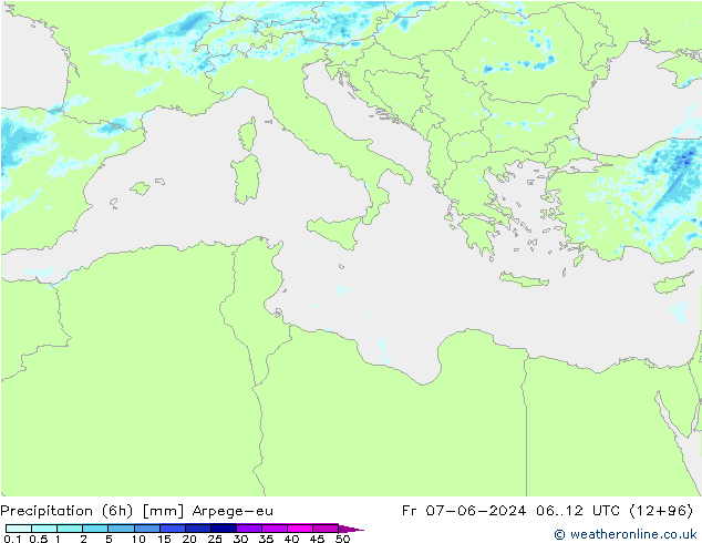 Precipitation (6h) Arpege-eu Fr 07.06.2024 12 UTC