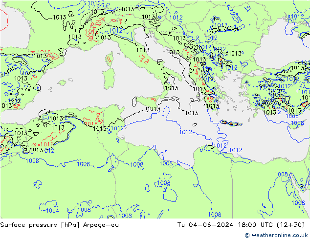 Surface pressure Arpege-eu Tu 04.06.2024 18 UTC