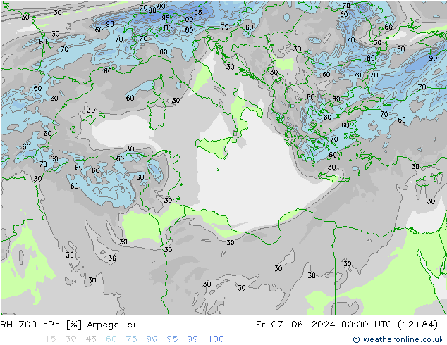 RH 700 hPa Arpege-eu Fr 07.06.2024 00 UTC