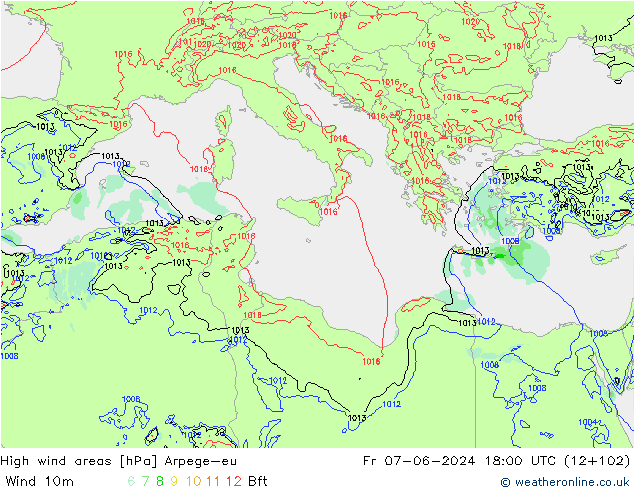 High wind areas Arpege-eu  07.06.2024 18 UTC