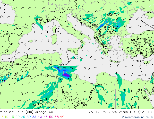 Wind 850 hPa Arpege-eu Mo 03.06.2024 21 UTC