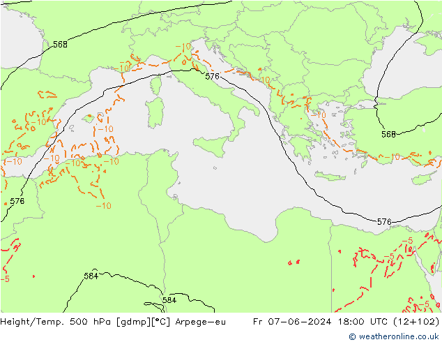 Height/Temp. 500 hPa Arpege-eu Fr 07.06.2024 18 UTC