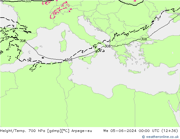 Height/Temp. 700 hPa Arpege-eu We 05.06.2024 00 UTC