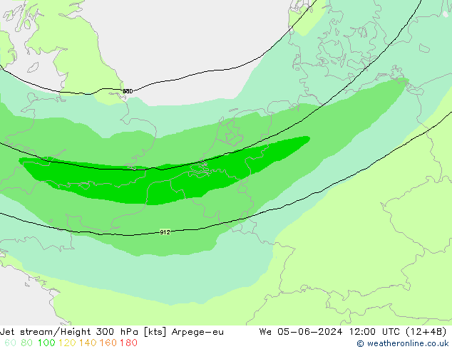 Jet stream/Height 300 hPa Arpege-eu We 05.06.2024 12 UTC