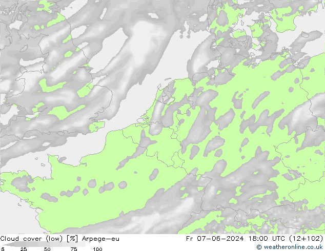 nízká oblaka Arpege-eu Pá 07.06.2024 18 UTC