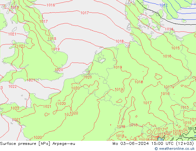 Pressione al suolo Arpege-eu lun 03.06.2024 15 UTC