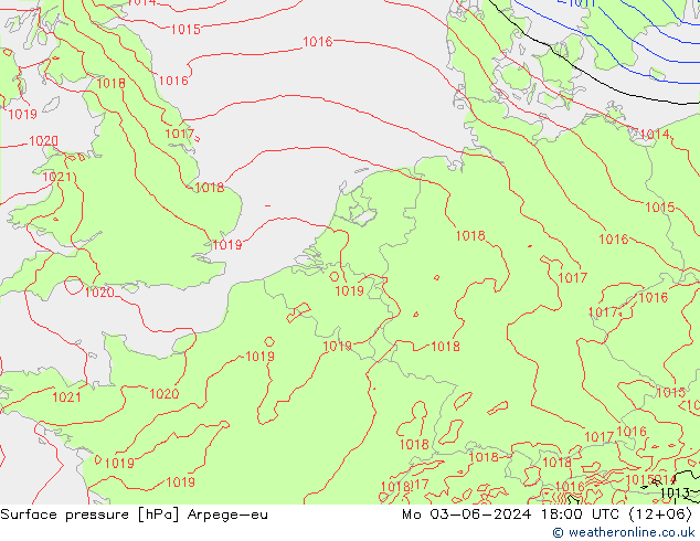 Surface pressure Arpege-eu Mo 03.06.2024 18 UTC