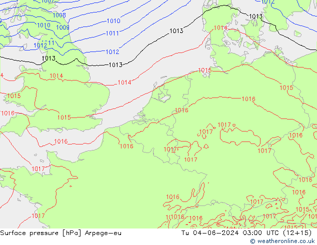 Surface pressure Arpege-eu Tu 04.06.2024 03 UTC