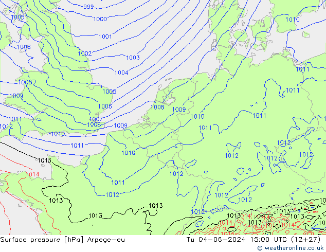 Atmosférický tlak Arpege-eu Út 04.06.2024 15 UTC