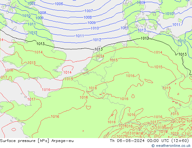 приземное давление Arpege-eu чт 06.06.2024 00 UTC