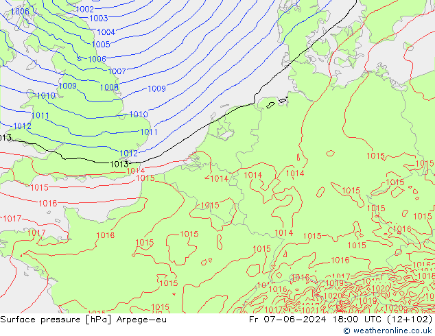 Luchtdruk (Grond) Arpege-eu vr 07.06.2024 18 UTC