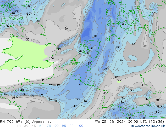 RH 700 hPa Arpege-eu Qua 05.06.2024 00 UTC